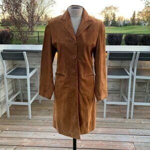 Vintage Bagatelle Camel Suede Leather Long Midi Overcoat Blazer Trench Coat